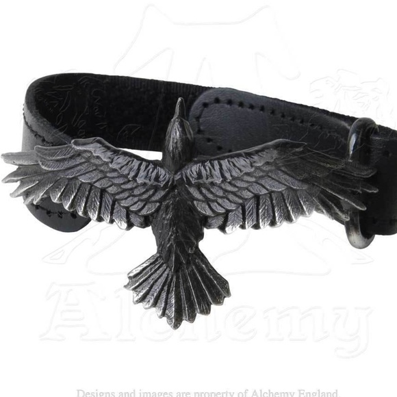 Raven Adjustable leather Strap Bracelet Unisex Alchemy Gothic UK unisex - Picture 1 of 5